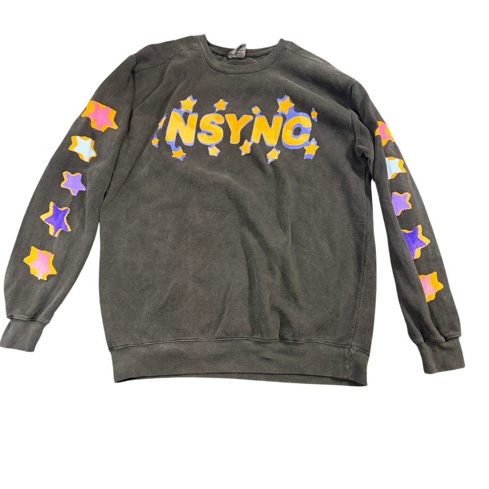 NSYNC tour Comfort Colors Graphic Sweatshirt Gray Star Sleeve Crewneck Medium‎